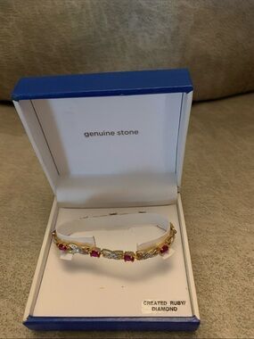 Gold-Plated Bracelet with Created Ruby and Diamond Accents